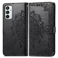 Mandala Flower Imprinting PU Leather Case for Samsung Galaxy M23 5G/F23 5G, Full Coverage Leather Phone Shell with Stand Wallet Design - Black