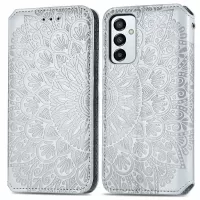 For Samsung Galaxy M23 5G/F23 5G Imprinting Mandala Pattern PU Leather Auto Closing Magnetic Phone Case with Wallet Stand - Grey