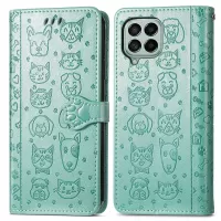 For Samsung Galaxy M53 5G Imprinting Cat Dog Pattern Leather Case Magnetic Clasp Wallet Stand Phone Cover with Strap - Green