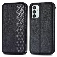 For Samsung Galaxy M23 5G/F23 5G Auto-Absorbed Folio Flip Rhombus Imprinting Mobile Phone Case with Stand Wallet - Black
