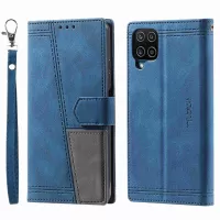 TTUDRCH 004 Splicing Leather Case for Samsung Galaxy M53 5G, RFID Blocking Wallet Design Phone Stand Shell with Strap - Blue