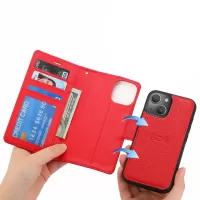 DOLISMA For iPhone 13 6.1 inch Detachable Wallet Litchi Texture Leather Phone Cover Inner Leather Coated TPU Case with Stand - Red