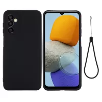 For Samsung Galaxy M23 5G/F23 5G Precise Cut-outs Shockproof Liquid Silicone Case Soft Microfiber Lining Shell with Strap - Black