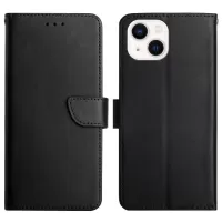 Nappa Texture Phone Case for iPhone 14 6.1 inch, Genuine Leather Wallet Stand Full Protection Cover - Black