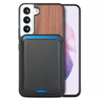 For Samsung Galaxy S22+ 5G Detachable 2-in-1 Design Wood + TPU Phone Case Magnetic Absorption Card Holder Shell - Walnut