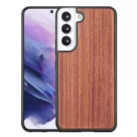 For Samsung Galaxy S22 5G Wood Texture Phone Case Anti-drop Wood + TPU Hybrid Cover - Rosewood