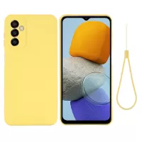 For Samsung Galaxy M23 5G/F23 5G Precise Cut-outs Shockproof Liquid Silicone Case Soft Microfiber Lining Shell with Strap - Yellow