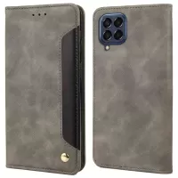 For Samsung Galaxy M33 5G (Global Version) Splicing PU Leather+TPU Skin-touch Feeling Case Stand Magnetic Absorption Flip Folio Wallet Cover - Grey