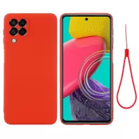 For Samsung Galaxy M53 5G Strap Anti-drop  Liquid Silicone Lightweight Case Soft Microfiber Lining Protector - Red