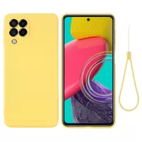 For Samsung Galaxy M53 5G Strap Anti-drop  Liquid Silicone Lightweight Case Soft Microfiber Lining Protector - Yellow