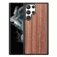 For Samsung Galaxy S22 Ultra 5G Wood Texture TPU Frame Solid Wood Back Case Anti-scratch Phone Cover - Rosewood
