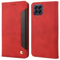 For Samsung Galaxy M33 5G (Global Version) Splicing PU Leather+TPU Skin-touch Feeling Case Stand Magnetic Absorption Flip Folio Wallet Cover - Red