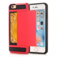 PC & TPU Dual Layer Scratch-proof Slide Card Holder Case for iPhone SE (2020)/SE (2022)/8/7 4.7 inch- Red