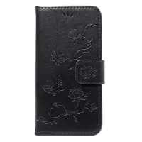 Imprint Butterfly Flower Magnetic Wallet PU Leather Stand Case for iPhone 7/8/SE (2020)/SE (2022) - Black