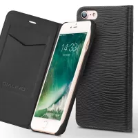 QIALINO Business Lizard Texture Genuine Leather Card Slot Case for iPhone SE (2020)/SE (2022)/8/7 4.7 inch - Black