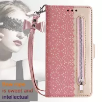 Lace Flower Zipper Pocket Leather Wallet Phone Case for iPhone SE (2020)/SE (2022)/7/8 - Rose Gold