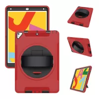 For iPad 10.2 (2021)/(2020)/(2019) 360 Degree Rotary Hand Strap Kickstand Tablet Case Heavy Duty PC TPU Hybrid Cover - Red