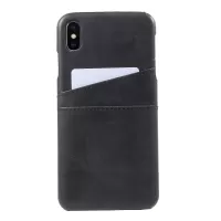 Double Card Slots PU Leather Coated PC Hard Cover for iPhone Xs Max 6.5 inch - Black