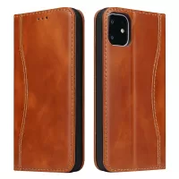 Genuine Leather Wallet Phone Case Flip Cover for Apple iPhone 11 6.1 inch - Brown
