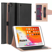WY-2099 For iPad 10.2 (2021)/(2020)/(2019) Tablet Case Leather Stand Card Slots Protector with Elastic Band and Hand Strap - Black