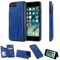 KT Leather Coated Series-1 Imprinted Cat Tree Card Holder PU Leather Coated TPU Phone Case Cover for iPhone 7 Plus 5.5 inch / 8 Plus 5.5 inch - Blue