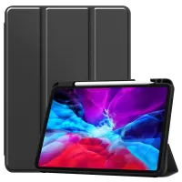 For iPad Pro 12.9-inch (2020) / (2018) PU Leather Stable Tri-fold Stand Stand Tablet Flip Case [with Pen Slot] - Black