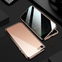 R-JUST Anti-peep Magnetic Case for iPhone 8/7/SE (2020)/SE (2022) Tempered Glass + Metal Bumper 360-degree Full Protective Phone Cover - Gold