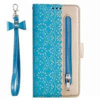 Lace Flower Pattern Zipper Leather Wallet Case for iPhone 6/6s - Blue