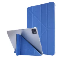 Origami Stand Silk Texture Leather Smart Case for iPad Pro 12.9-inch (2020) / (2018) - Dark Blue