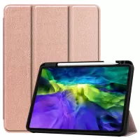 Tri-fold Leather Stand Smart Protection Case with Pen Slot for iPad Pro 11-inch (2020) (2018) - Rose Gold