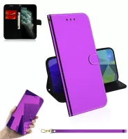 Mirror-like Surface Leather Wallet Stand Cell Phone Case for iPhone 11 Pro Max 6.5 inch - Purple