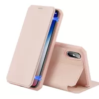 DUX DUCIS Skin X Series Glossy Surface Leather Card Holder Magnetic Flip Case with Stand for iPhone X/XS 5.8 inch - Pink