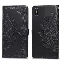 Embossed Mandala Flower Leather Wallet Case for iPhone XS/X 5.8 inch - Black