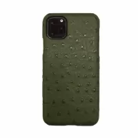 Ostrich Skin Genuine Leather Coated TPU + PC Hybrid Back Case for iPhone 11 Pro Max 6.5 inch - Army Green
