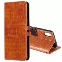 Crocodile Skin PU Leather Phone Case Wallet with Strap for Apple iPhone XR 6.1 inch - Brown