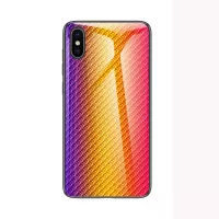 Carbon Fiber Texture Tempered Glass + PC + TPU Hybrid Phone Case for iPhone XS / iPhone X - Yellow / Purple / Red