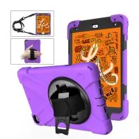 For iPad mini (2019) 7.9 inch / mini 4 X-Shape PC + TPU Rotary Kickstand Cover with Handstrap + Shoulder Strap - Purple