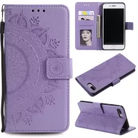 Imprint Flower Leather Wallet Phone Cover for iPhone 8/7 Plus 5.5 inch - Purple
