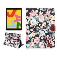Flower Cloth Skin PU Leather + PC Wallet Tablet Shell for iPad 10.2 (2021)/(2020)/(2019) - Black