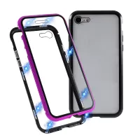 Magnetic Absorption Installation Phone Shell Covering Metal Frame + Dual-sided Tempered Glass Cell Phone Case for iPhone 8/7/SE (2020)/SE (2022) - Black/Purple
