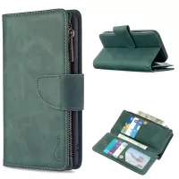 BF02 Zipper Pocket Detachable 2-in-1 Leather Wallet Stand Phone Cover for iPhone 12 Pro / iPhone 12 - Green