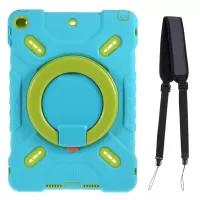 PEPKOO Shock-proof Silicone Plastic Kid Dual Protective Kickstand Case with Shoulder Strap for iPad 10.2 (2021)/(2020)/(2019)/Air 10.5 inch (2019) - Blue