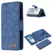 Detachable Matte Phone Cover Case with Zippered Wallet and Stand for iPhone 7/8/ SE (2020)/ SE (2022) - Blue