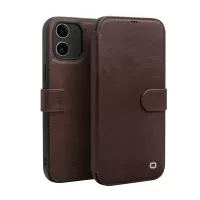 QIALINO For iPhone 12 Pro 6.1 inch/12 6.1 inch Cowhide Leather Cover Wallet Stand Magnetic Clasp Phone Case - Dark Brown