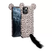 QIALINO Fluffy Leopard Skin Plush Coated TPU Phone Cover for iPhone 11 Pro - Black
