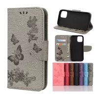 Imprint Flower Butterfly Leather Wallet Case for iPhone 12 Pro/12 - Grey