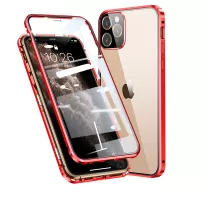 Magnetic Installation Metal Frame + Tempered Glass Full Covering Shell HD Dual Sided Tansparent Tempered Glass for iPhone 11 Pro Max 6.5 inch - Red