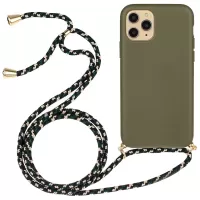 For iPhone 12 Pro/12 6.1 inch Natural Wheat Straw Soft TPU Phone Cover with Multi-function Strap - Army Green
