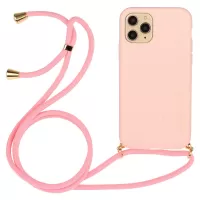 For iPhone 12 Pro/12 6.1 inch Natural Wheat Straw Soft TPU Phone Cover with Multi-function Strap - Pink