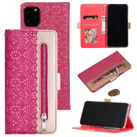 Lace Flower Pattern Zipper Pocket Leather Wallet Phone Case for iPhone 12 Pro/12 - Rose